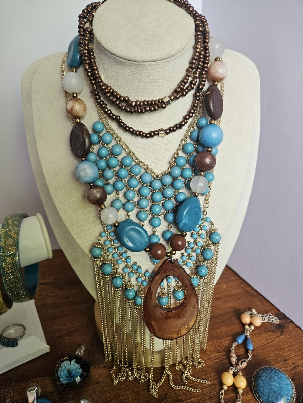 Estate Jewelry Lot Teal Blue And Brown Y2k Vintage Modern Faux Turquoise - Picture 4 of 7